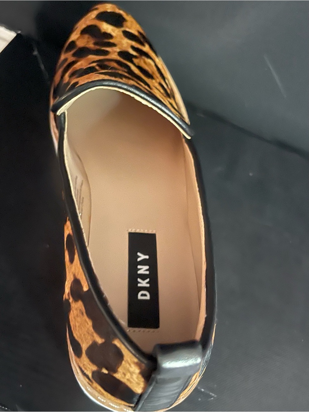 DKNY Leopard-Print Slip-On Loafer in Brown and Black